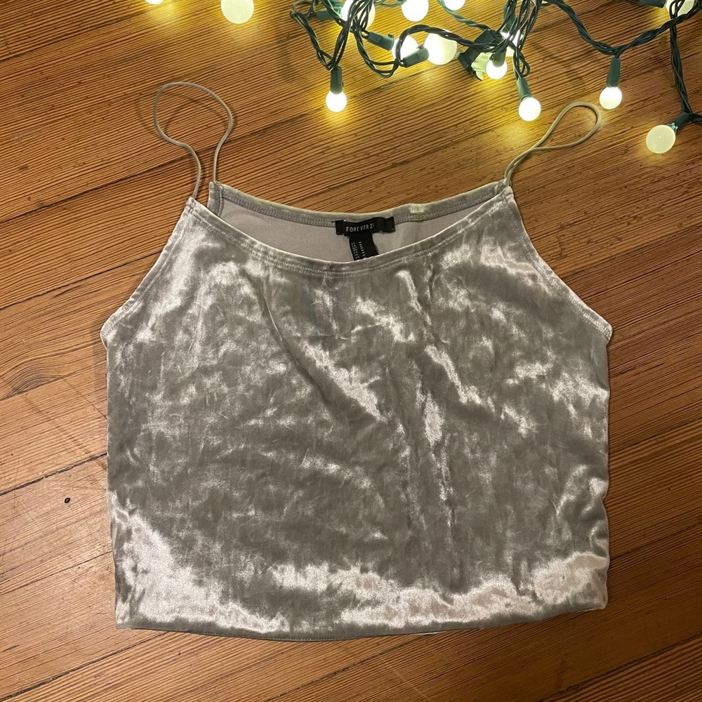 Crushed Velvet Silver Metallic Crop Top